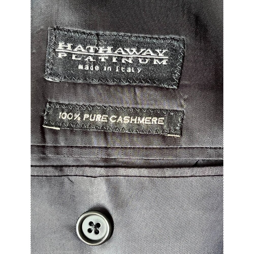 Hathaway Platinum Mens Size 44 Italian 100% Cashmere Black Suit Jacket 3-Button - Picture 7 of 15